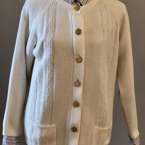 Vintage 70s Acrylic ivory cardigan size medium - Picture 6 of 12
